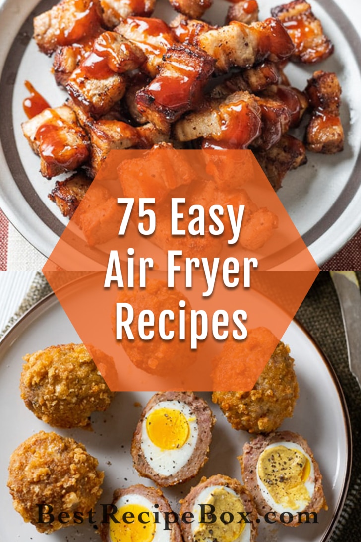 Air Fryer French fries, corn dogs and more types of air fried foods collage