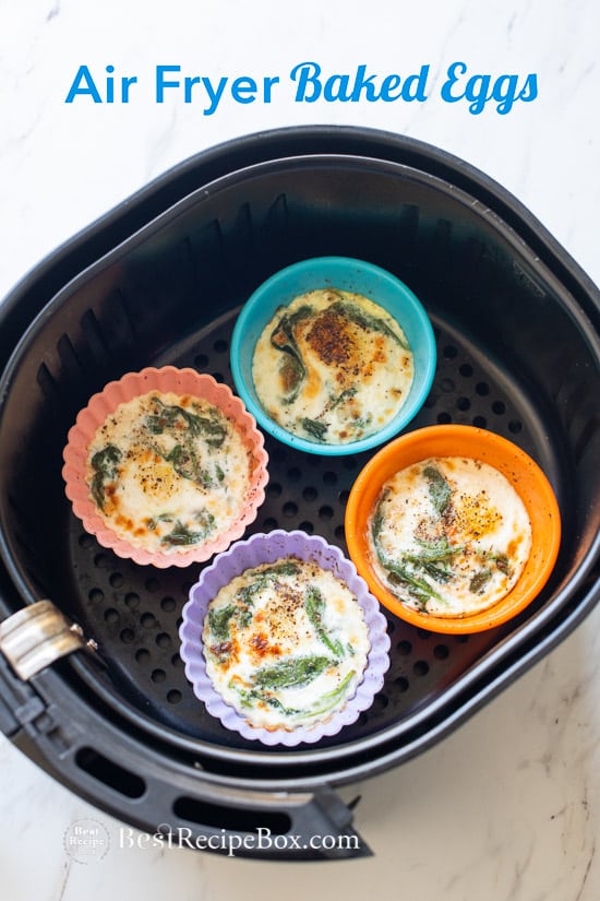 Easy Air Fried Baked Eggs Recipe in basket