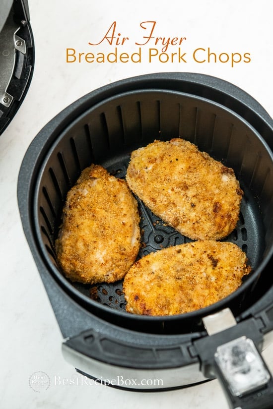 Crispy Air Fryer Breaded Pork Chops Recipe in a basket 