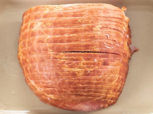 Ham in pan coming to room temperature
