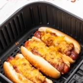 Air Fryer Chili Cheese Dogs Recipe @BestRecipeBox