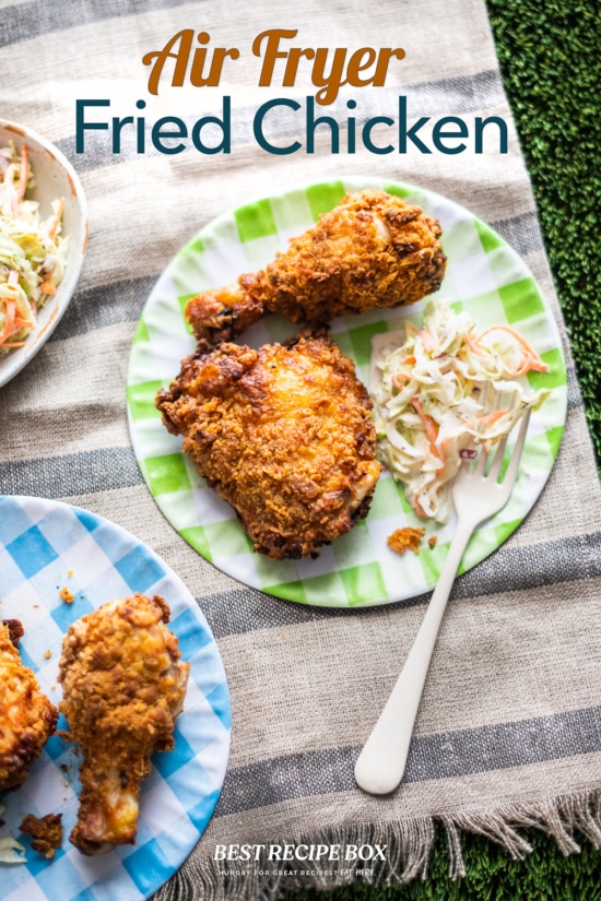 Air Fryer Fried Chicken on Plate with Slaw