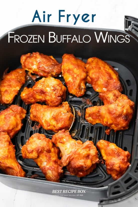 basket of air fryer frozen buffalo wings 