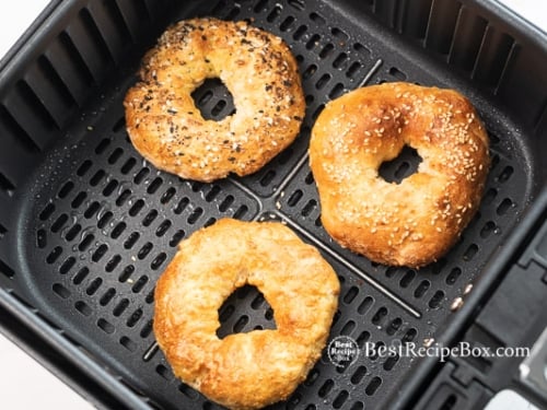 Cooked bagels in air fryer