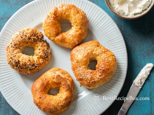 Cooked bagels on a plate