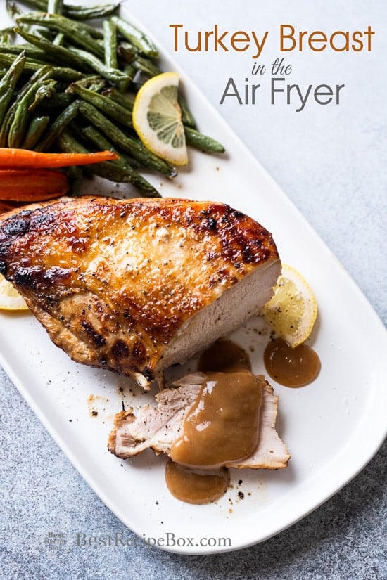 Air Fried Turkey Breast Recipe in the Air Fryer with Lemon Pepper or Herbs on a plate 