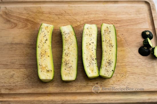 Zucchini cut lengthwise to fit air fryer basket