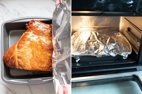 Wrapping ham in foil and placing in air fryer