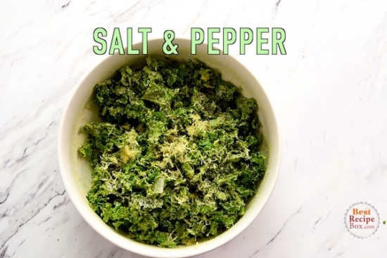Salt and pepper seasoned on top of massaged kale