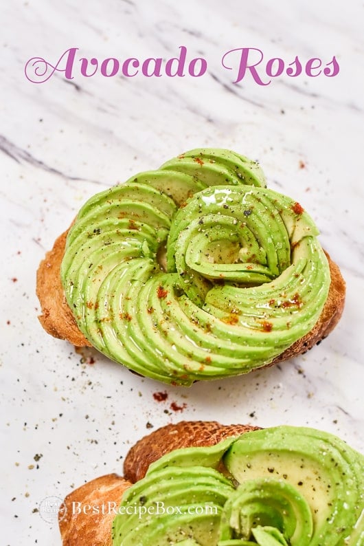 Avocado Rose Toast- How To Make Avocado Roses for Salads on a cutting board