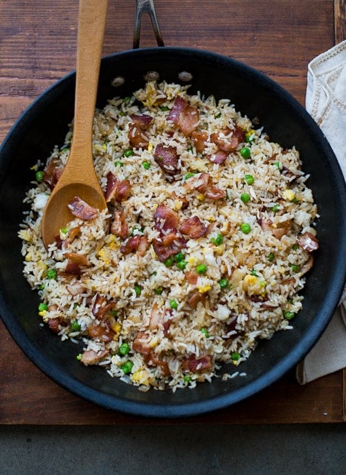Easy Bacon Fried Rice Recipe for Bacon Lovers in cooking pan