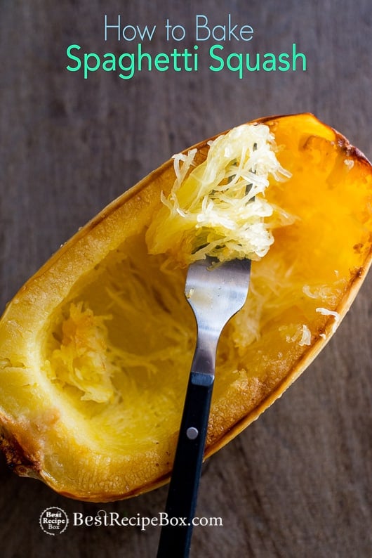 How to Bake Spaghetti Squash on a cutting board with fork
