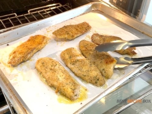 Flipping the fillets in the oven