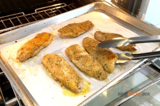 Flipping the fillets in the oven