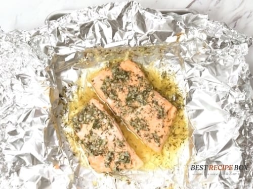 Baked garlic butter salmon in foil