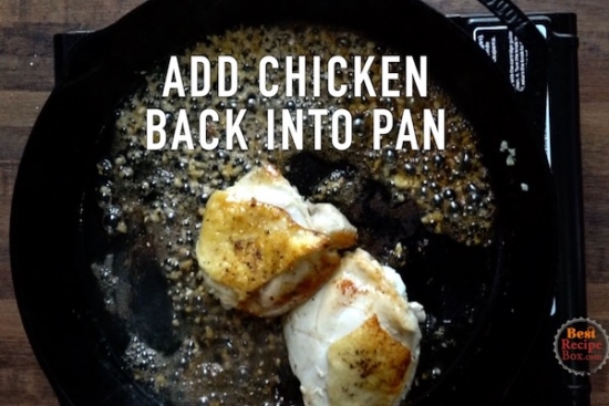 Adding chicken back to pan after putting in garlic and Worcestershire sauce