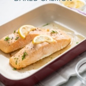 Baked salmon in dish