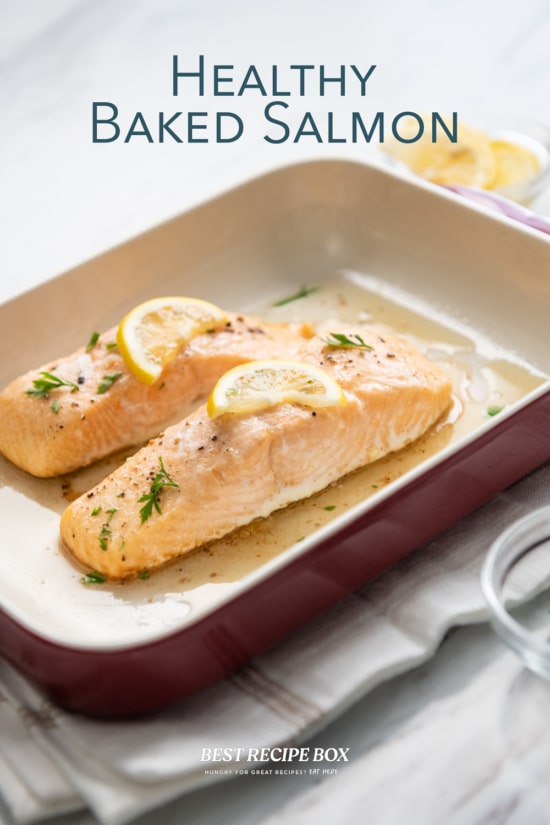 Baked salmon in dish 