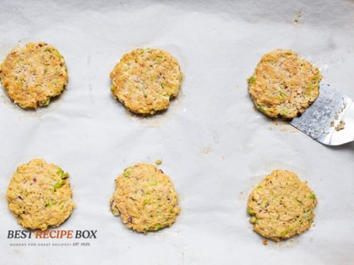 Flipping half baked tuna patty