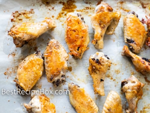 Baked chicken wings on a baking sheet pan
