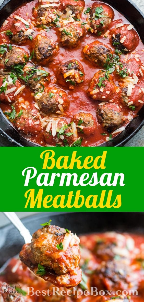 Baked Parmesan Meatballs Recipe for Easy Italian Meatball Dinner| @bestrecipebox