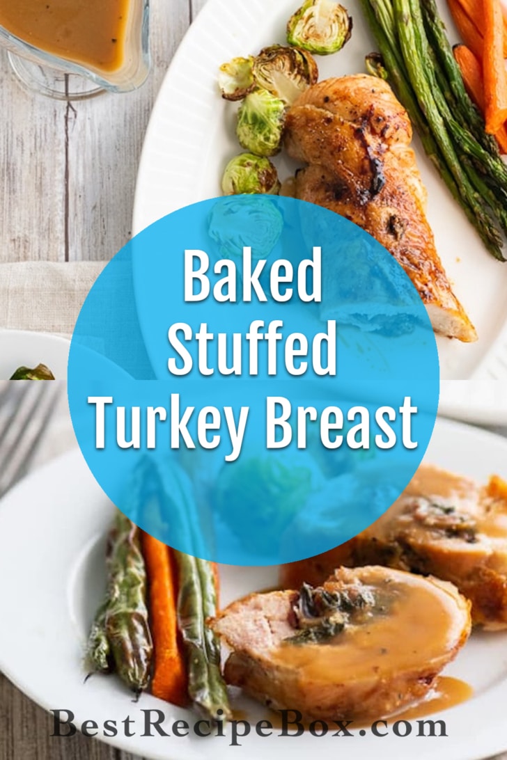 Baked Stuffed Turkey Breast with Bacon, Mushrooms, Kale or Spinach | @BestRecipeBox