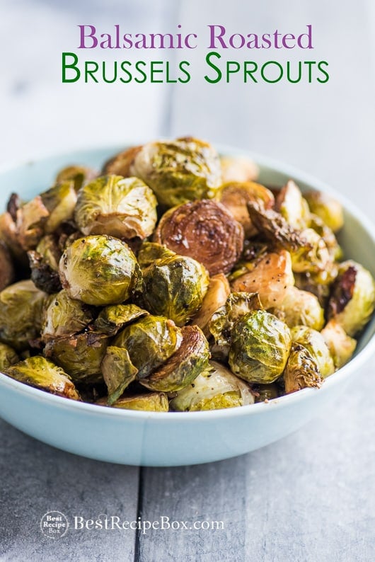 Balsamic Roasted Brussels Sprouts Recipe in a bowl 