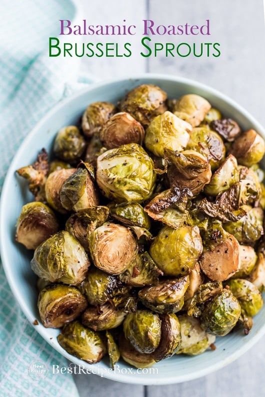 Balsamic Roasted Brussels Sprouts Recipe in a bowl 
