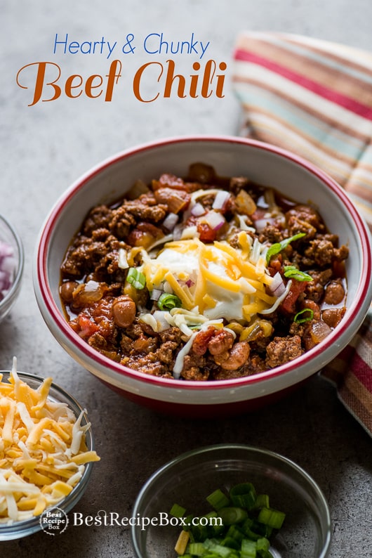 Chunky Beef Chili Recipe with Beans in a bowl