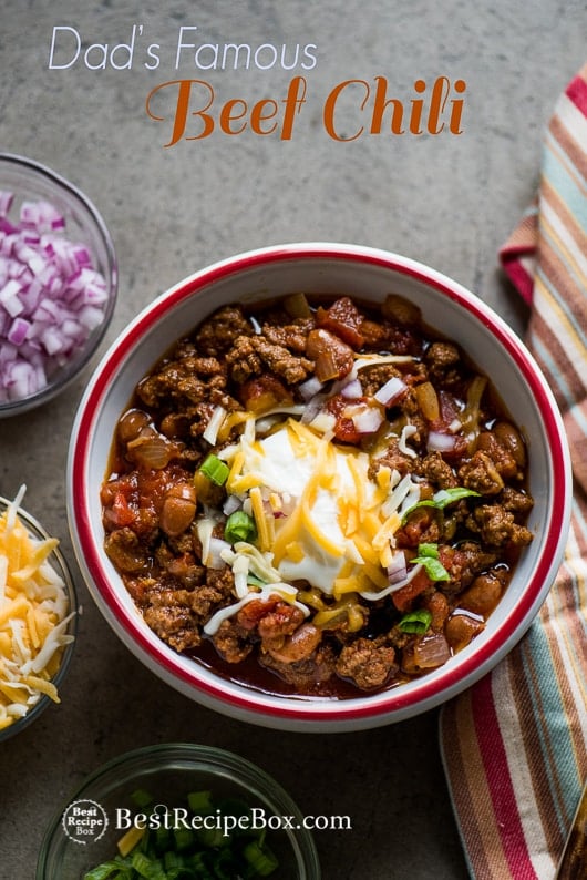 Dad's Famous Chunky Beef Chili Recipe with Beans in a bowl