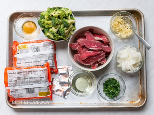 All ingredients for recipe laid out on tray