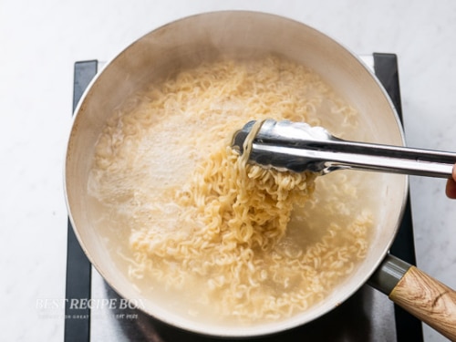 Boiling the ramen noodles