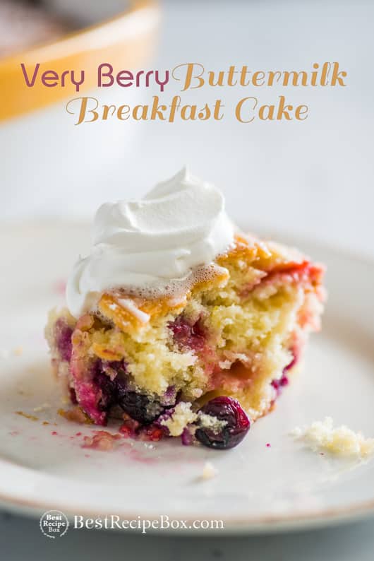 Very Berry Buttermilk Breakfast Cake with Blueberries on a plate 