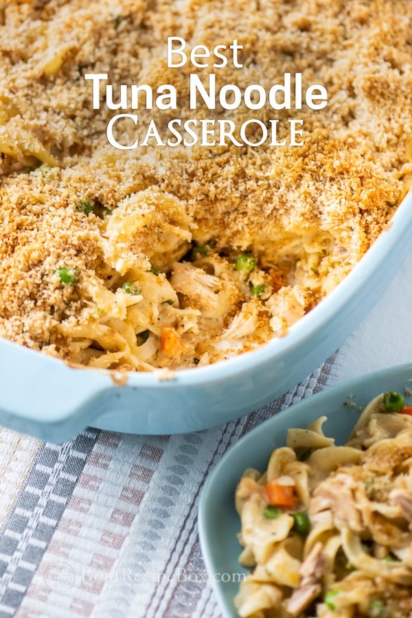 Best Tuna Casserole Recipe with Egg Noodles in a casserole