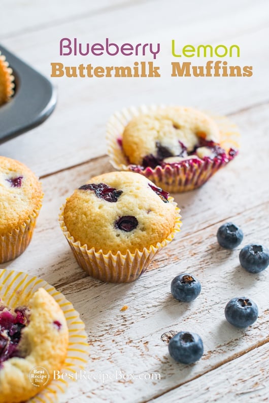 Blueberry Lemon Buttermilk Muffins for Breakfast or Brunch on a cutting board