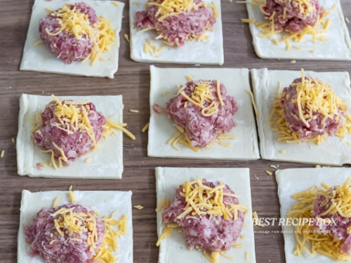 sausage and cheese filling on pastry