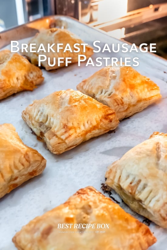 tray of cooked breakfast sausage puff pastries