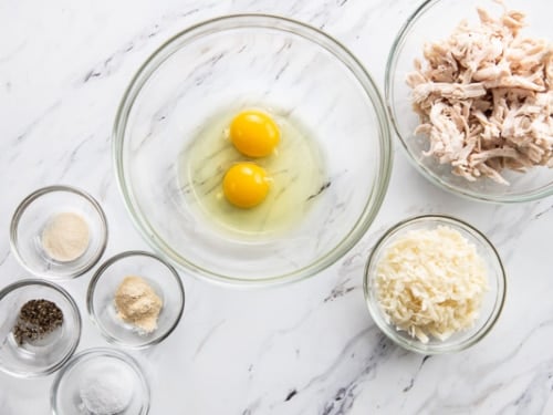 Chicken crust ingredients in bowls