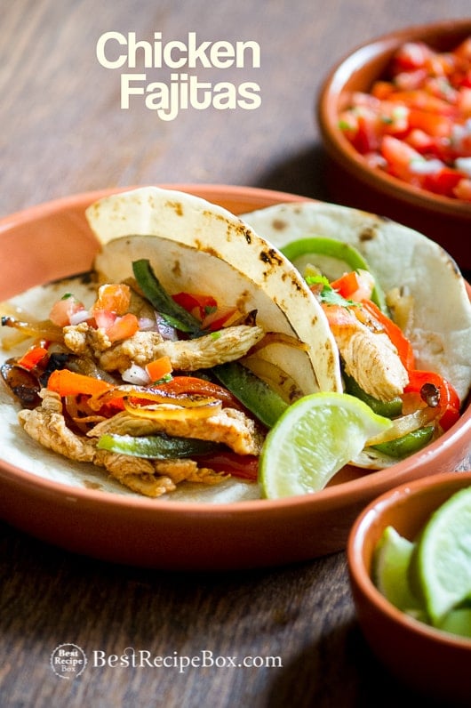 Delicious Chicken Fajitas Recipe for Fajitas Tacos on plate