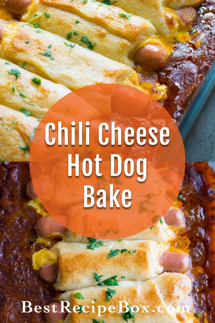 Chili Cheese Hot Dog Bake collage