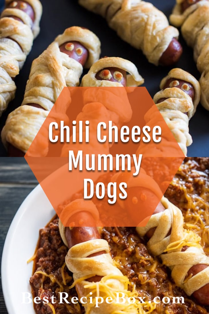 Chili Cheese Mummy Hot Dogs Recipe collage