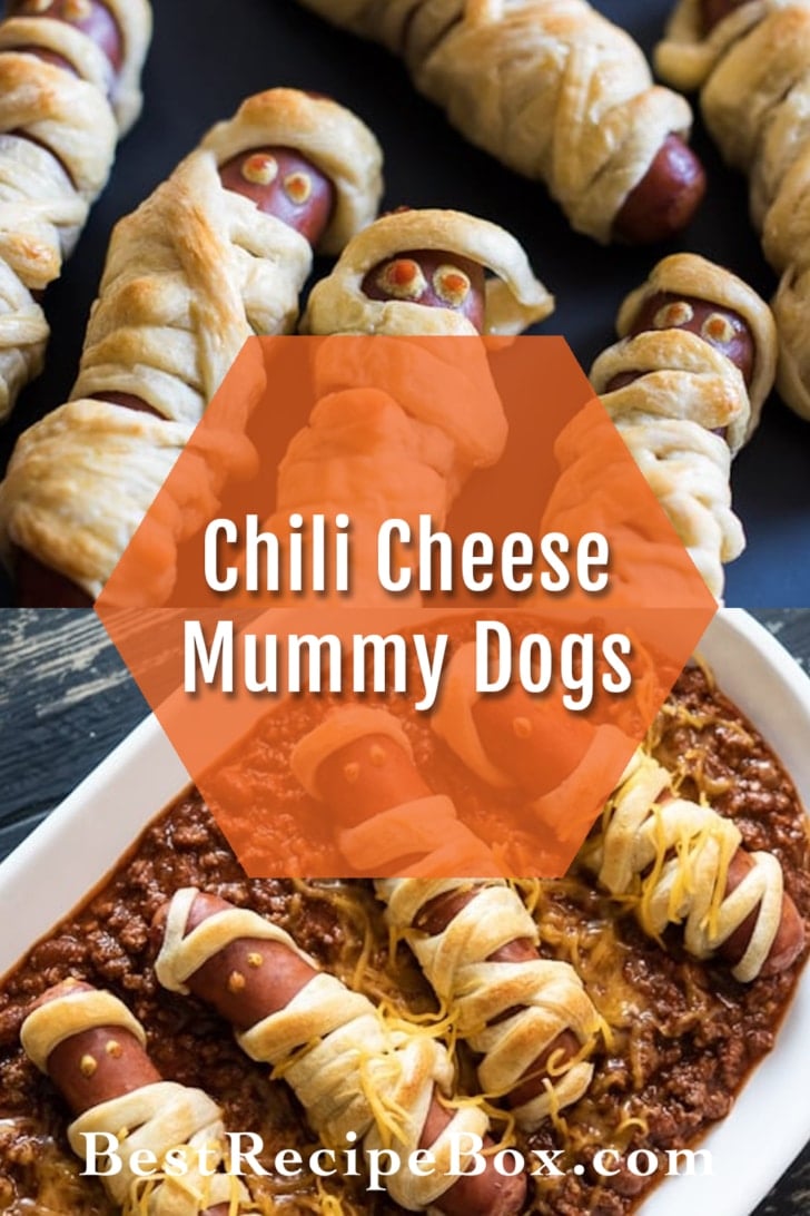 Chili Cheese Mummy Hot Dogs Recipe collage