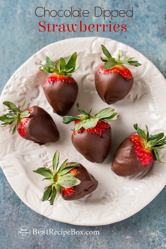 Chocolate Dipped Strawberries and Valentines Chocolate Dessert Recipe on a plate 