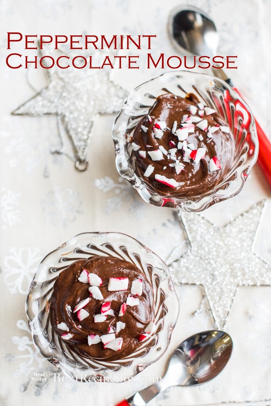 Christmas Chocolate Peppermint Mousse Recipe in a glass with spoon