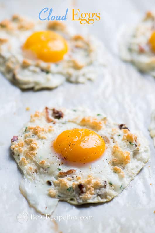 Cloud Eggs Recipe or Eggs in a Cloud for Healthy Breakfast Recipe on a plate