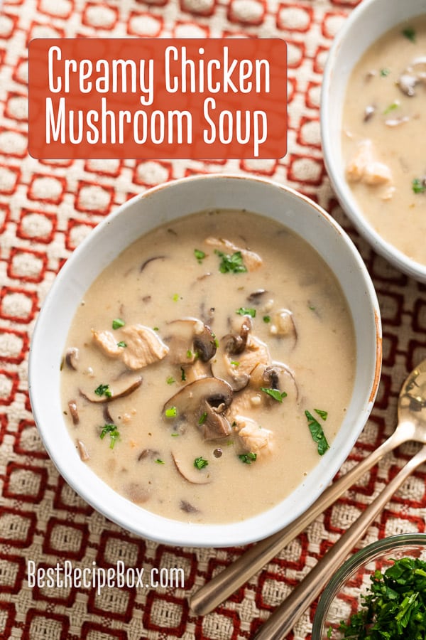 Creamy Chicken Mushroom Soup Recipe in bowl