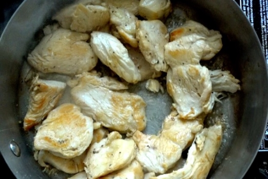 Browning chicken in a skillet