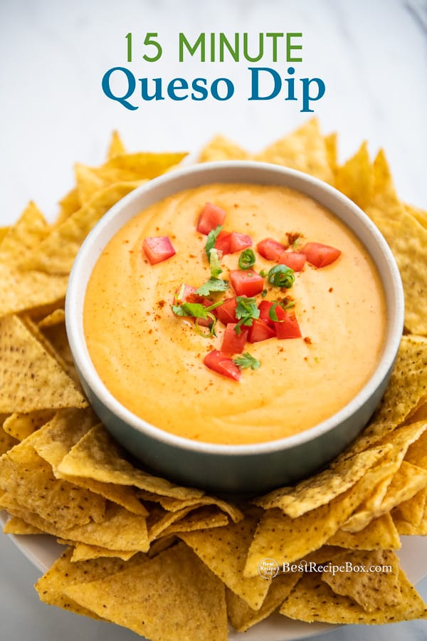 Easy Queso Recipe and Queso Cheese Dip Appetizer Recipe in bowl with chips