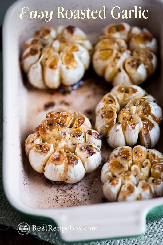 Easy Roasted Garlic in a casserole dish