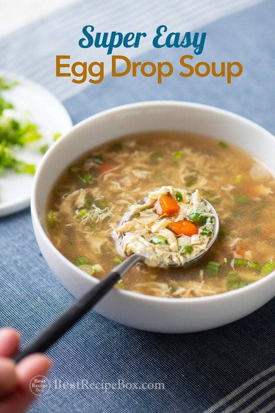 Easy Classic Chinese Egg Drop Soup Recipe in a bowl with spoon